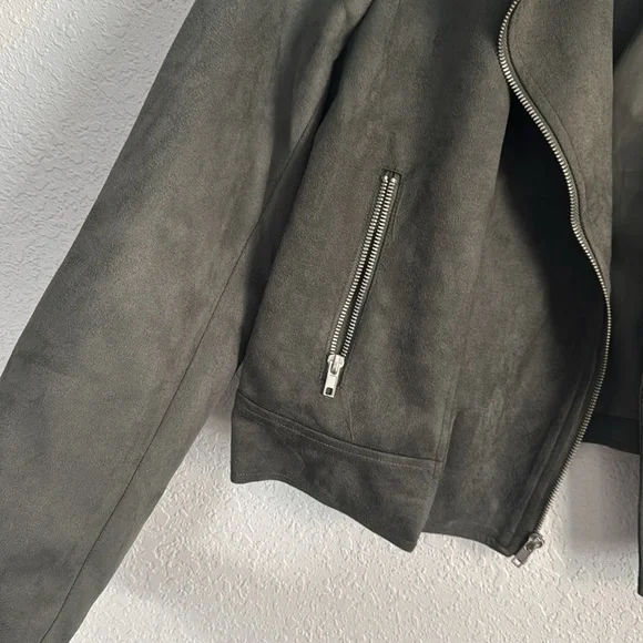 BB Dakota Green Faux Suede Leather Moto Jacket Asymmetrical Design - Picture 3 of 6